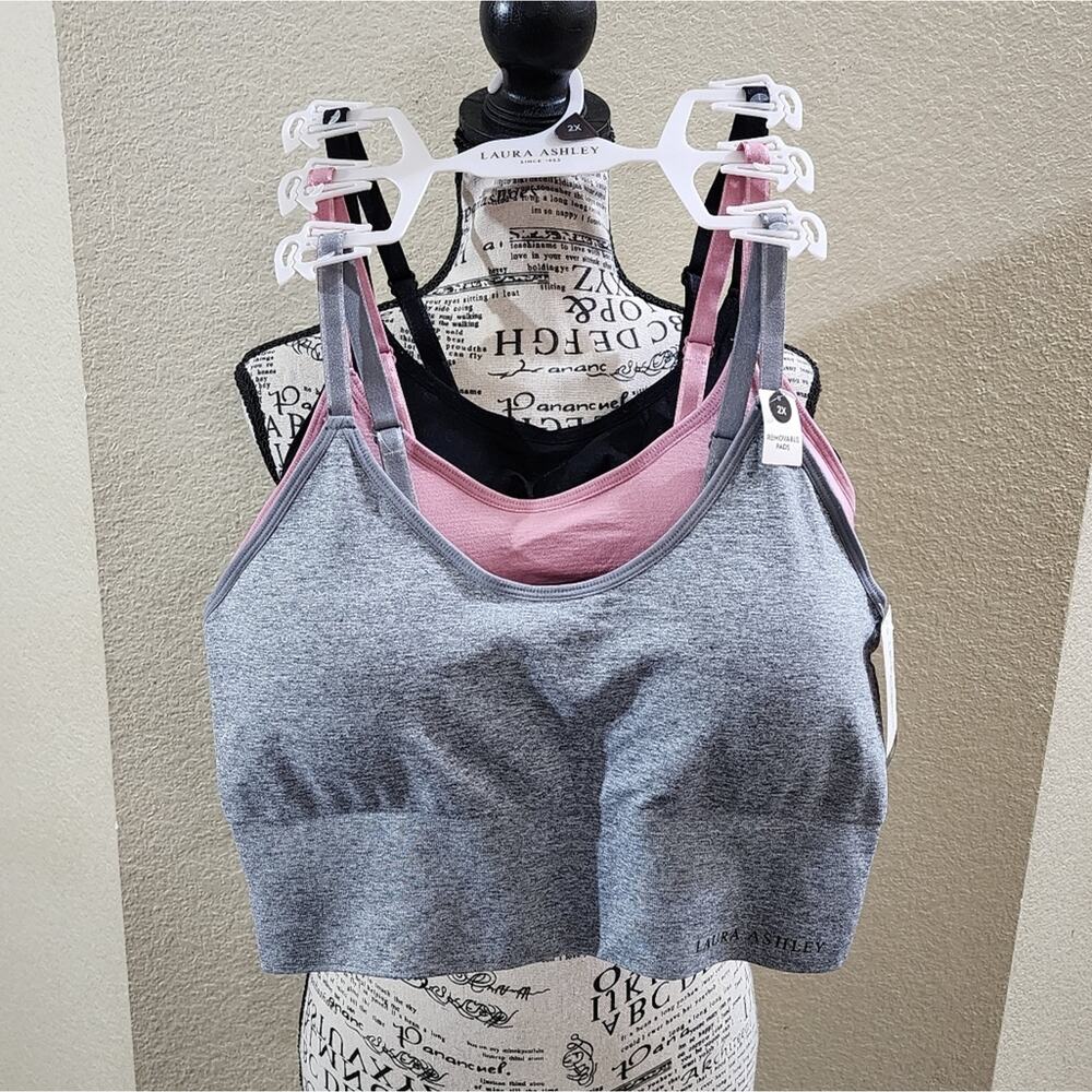 Laura Ashley 3pc active athletic‎ workout lounge bralettes bras plus size new